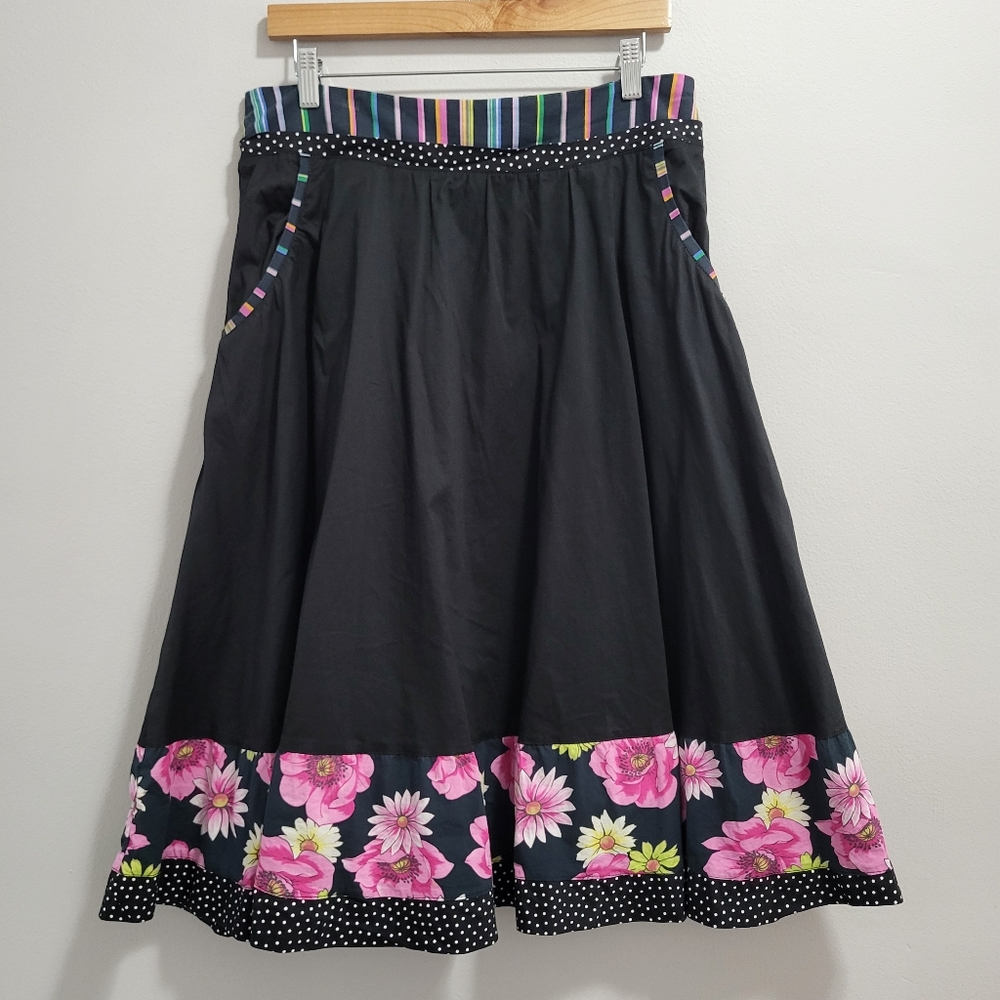 Ella Gonen Vintage Y2K 90s Floral Circle Midi A-Line Skirt Size Large